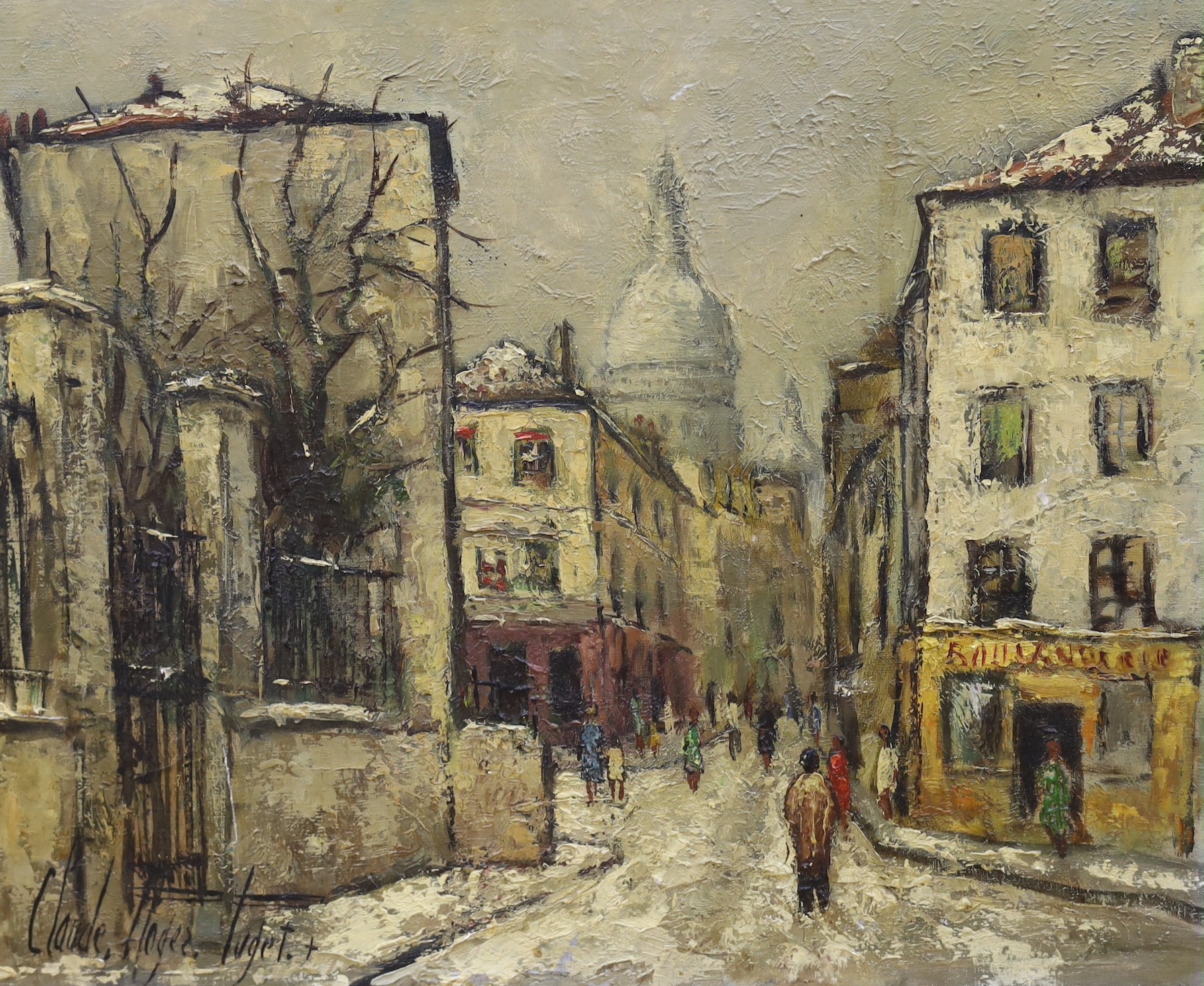 Claude Roger Fuget, oil on canvas, Paris street scene, signed and inscribed verso, 38 x 46cm, unframed